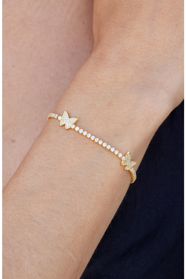 Cubic Zirconia Pavé Butterfly Station Bracelet, Alternate, color, YELLOW