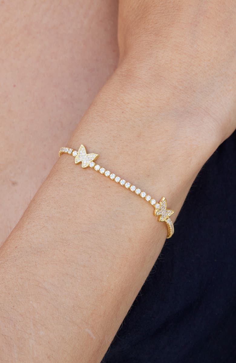 SAVVY CIE JEWELS Cubic Zirconia Pavé Butterfly Station Bracelet, Alternate, color, Yellow