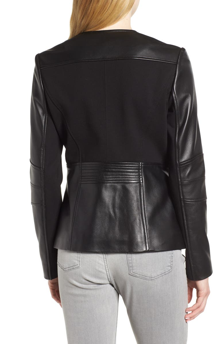 Via Spiga Center Ruffle Leather Jacket, Alternate, color, 