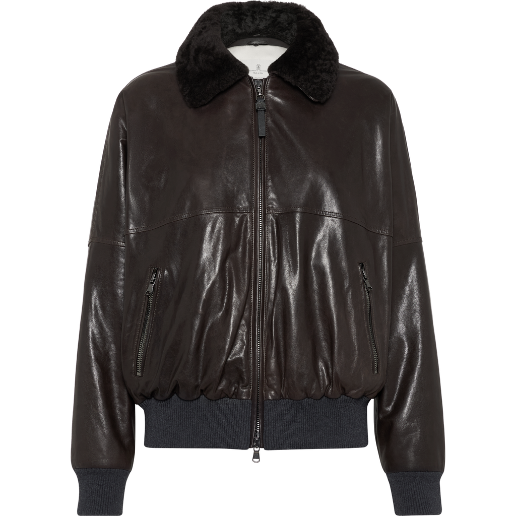 Brunello Cucinelli Leather Jacket In Brown