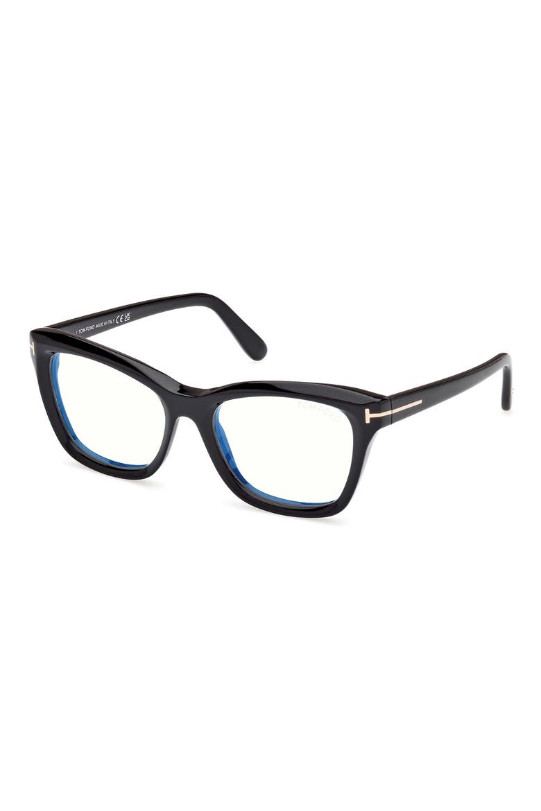 53mm Cat Eye Blue Light Blocking Optical Glasses, Alternate, color, BLACK ECO / T LOGO