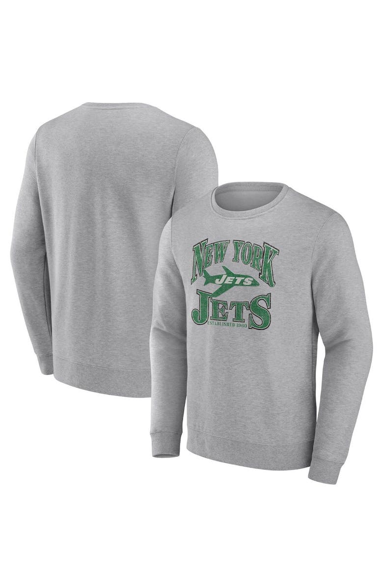 FANATICS Men's Fanatics Branded Heather Gray New York Jets Playability Pullover Sweatshirt, Alternate, color, 