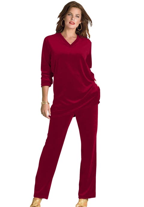 Plus Size Two Piece V Neck Velour Set
