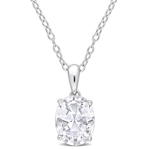 White Topaz Oval Solitaire Necklace