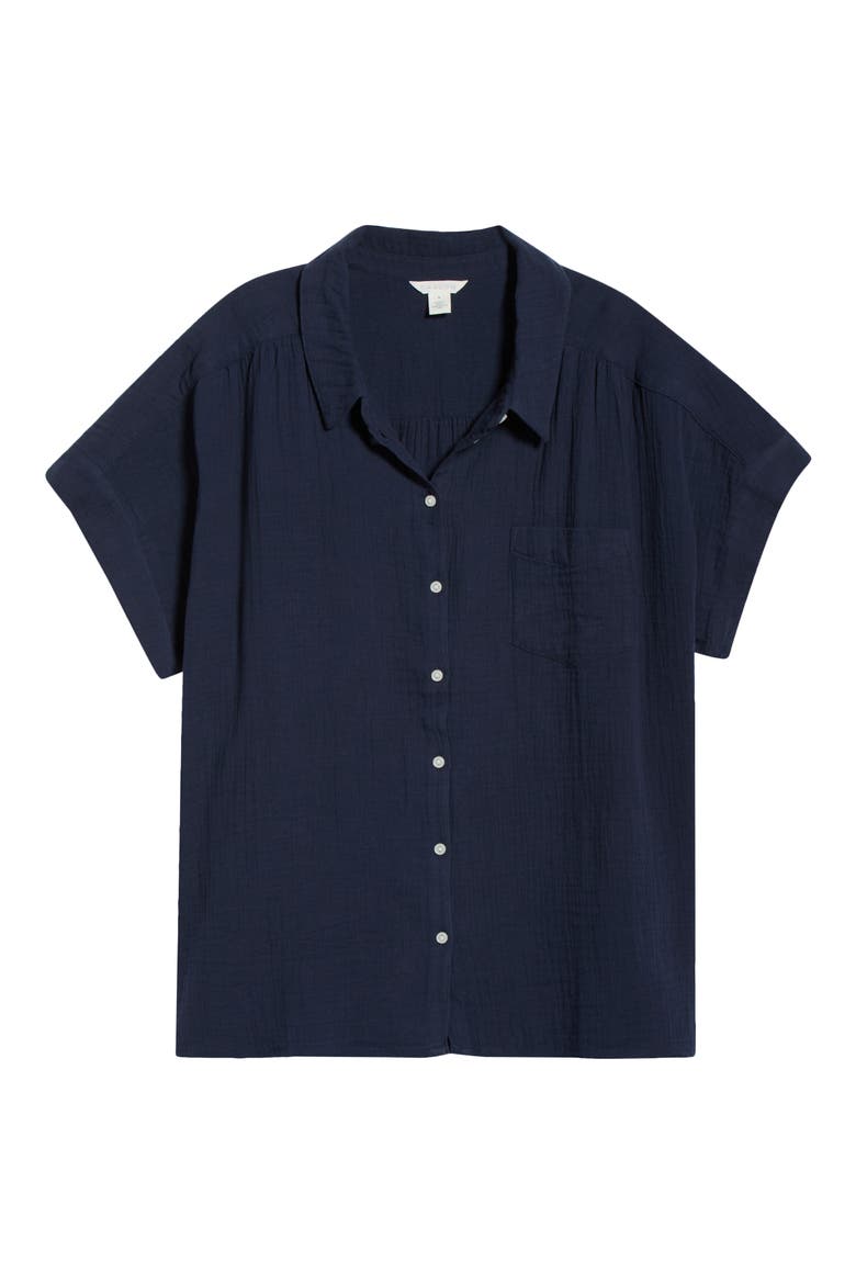 Cotton Gauze Button-Up Shirt, Alternate, color, NAVY STILL