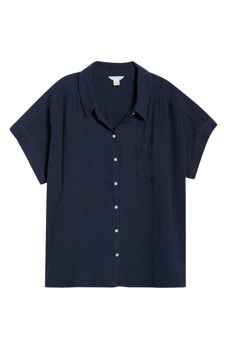 Caslon<sup>®</sup> Cotton Gauze Button-Up Shirt, Alternate, color, Navy Still