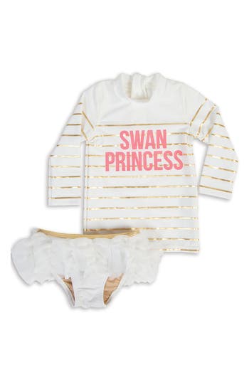 SHADE CRITTERS SHADE CRITTERS KIDS' SWAN PRINCESS TWO-PIECE LONG SLEEVE RASHGUARD SWIMSUIT