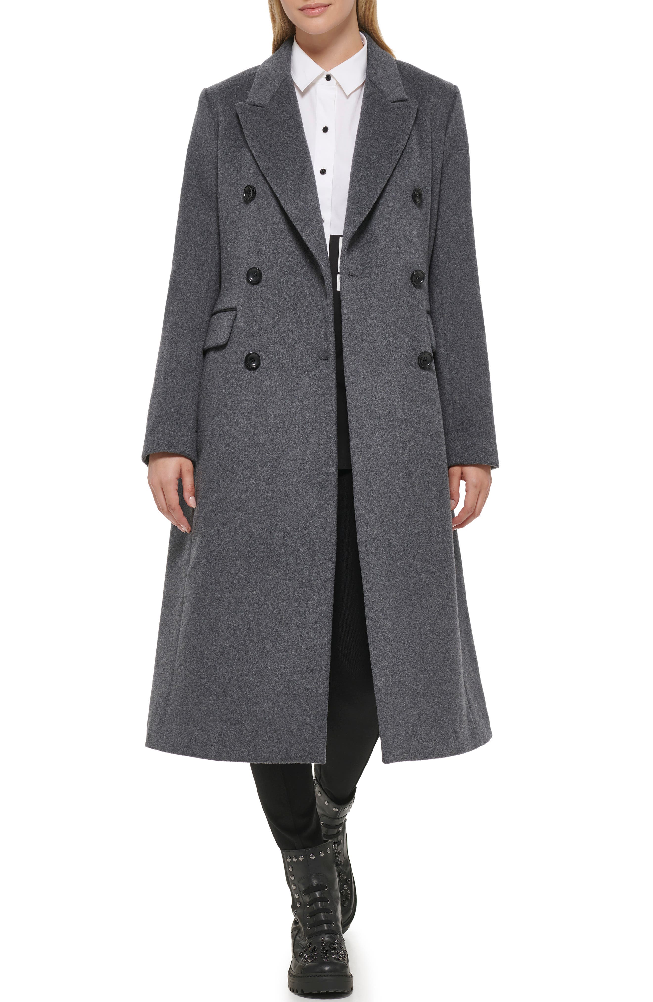 KARL LAGERFELD PARIS Wool Blend Double Breasted Coat