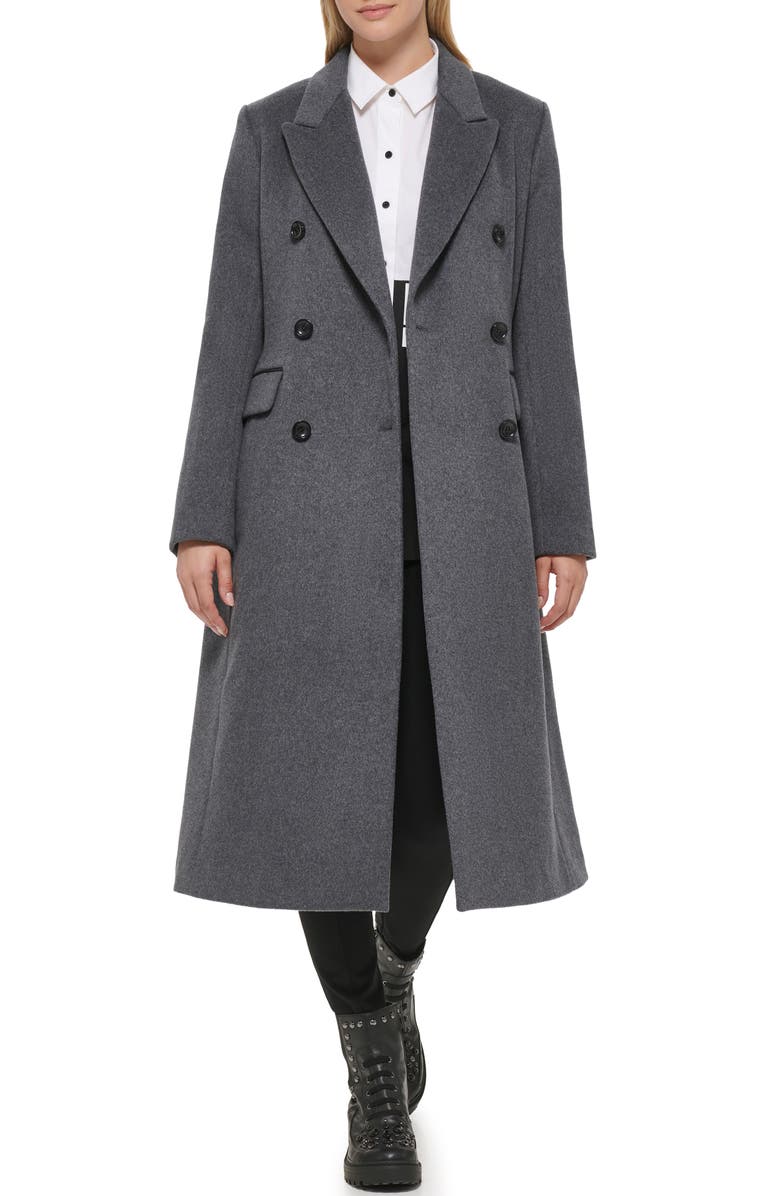 KARL LAGERFELD PARIS Wool Blend Double Breasted Coat, Main, color, Medium Grey