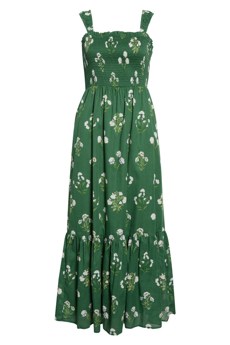Kestrel Placed Floral Cotton Maxi Sundress, Alternate, color, CREAM-GREEN