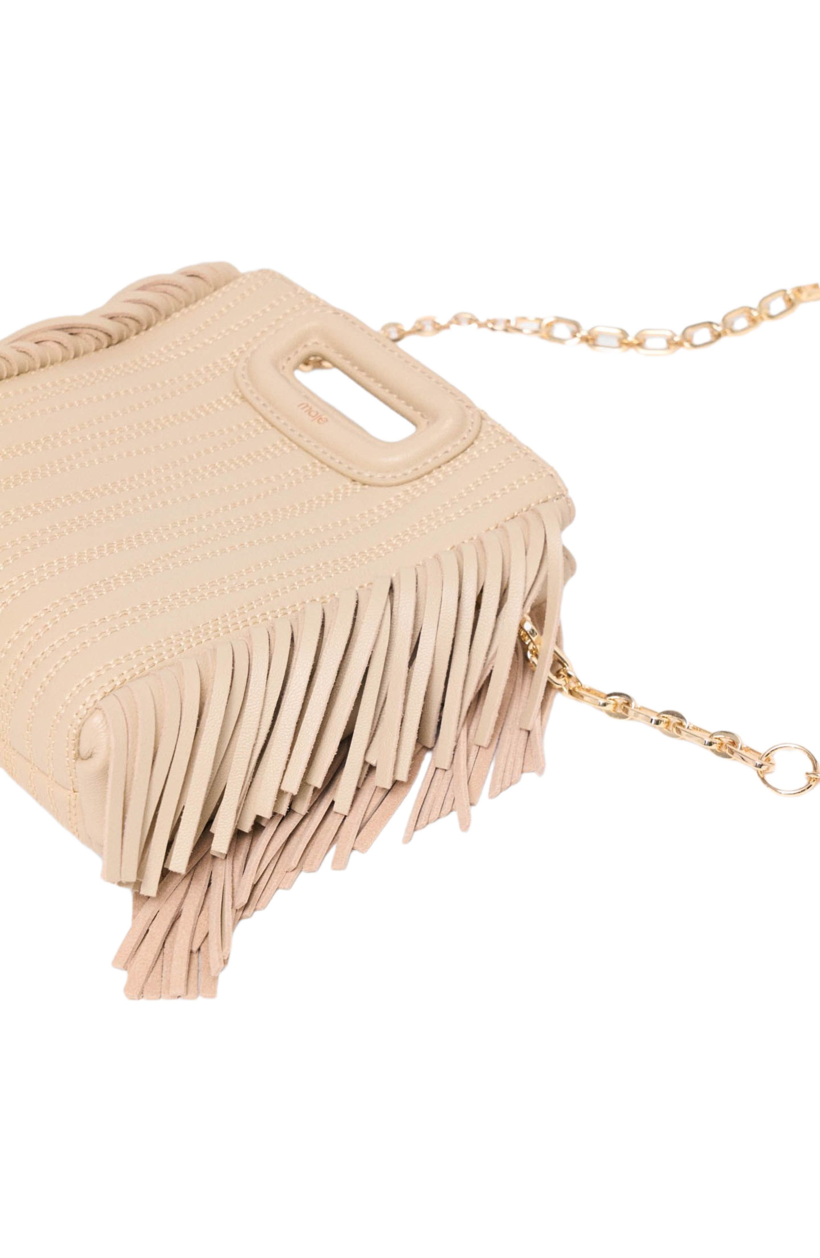 maje Topstitched leather mini M bag, Alternate, color, Cream