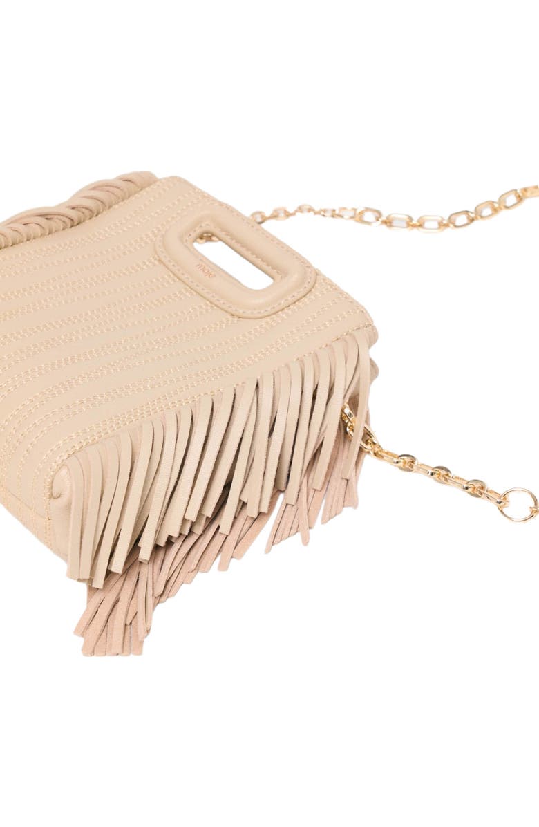 maje Topstitched leather mini M bag, Alternate, color, Cream