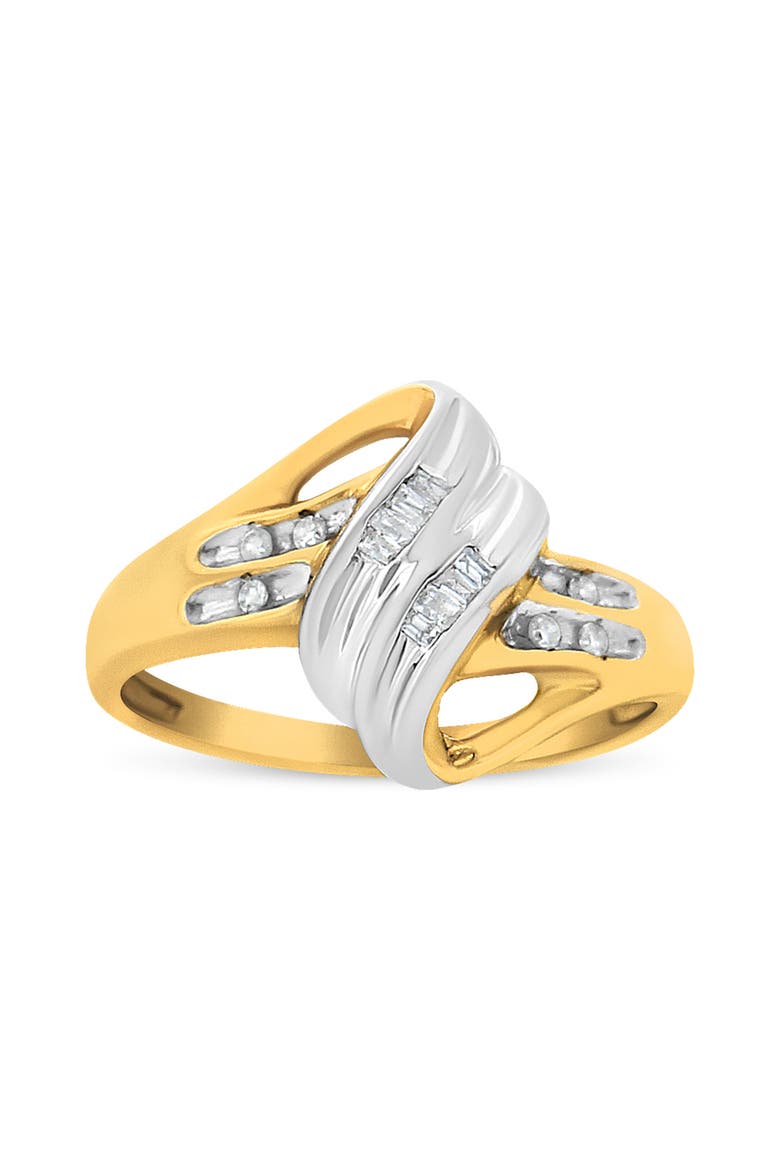 10K Gold 1.00 Cttw Round And Baguette Diamond Accent Bypass Ring, Alternate, color, Yellow