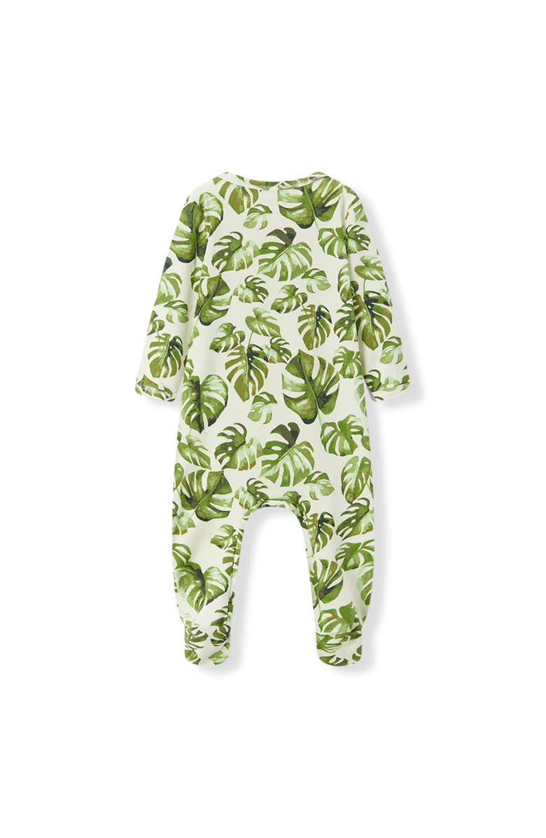 Milkbarn Cotton Stretch Zipper Footed Romper, Alternate, color, Island Leaf