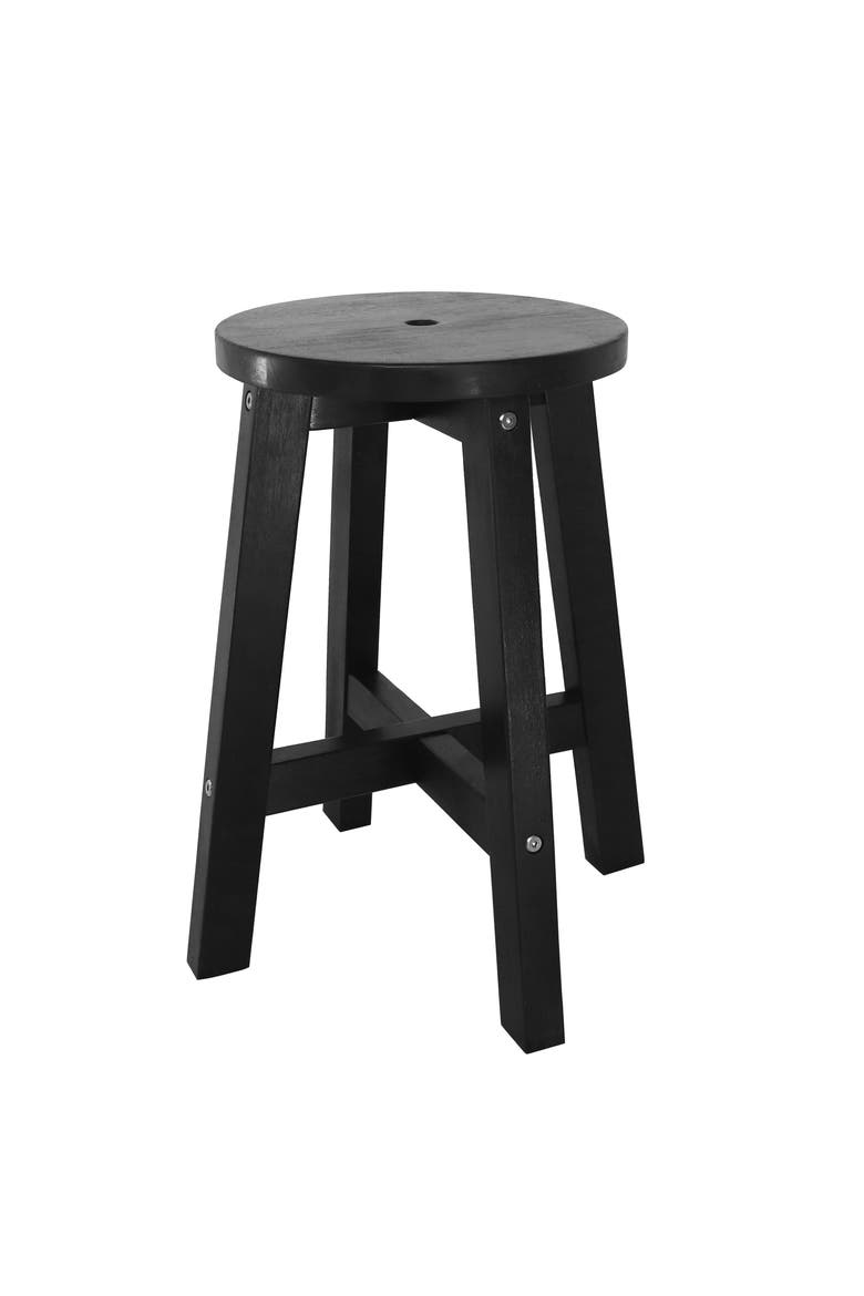 Grove Farmhouse Solid Acacia Wood Round Indoor/Outdoor Accent Stool, Backless Wooden Seat or Side Table for Living Room, Patio, Main, color, Black