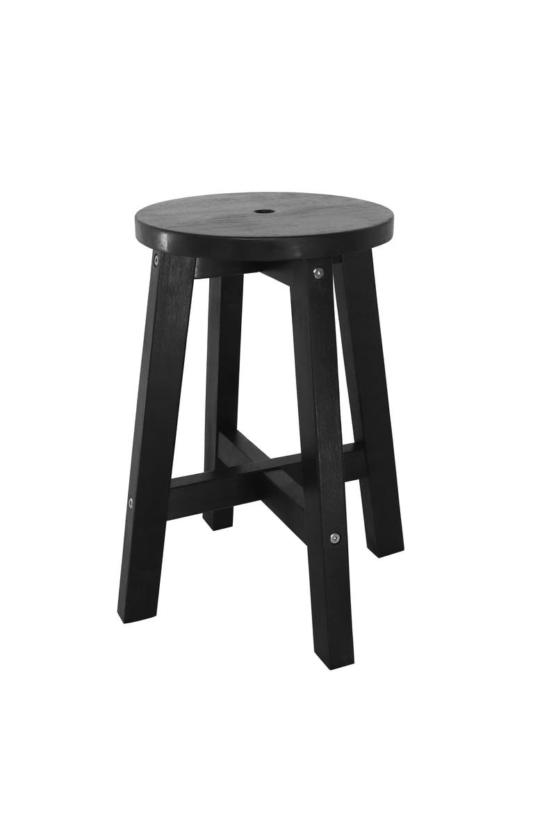 JONATHAN Y Grove Coastal Casual Acacia Wood Round Indoor/Outdoor Accent Stool, Main, color, Black