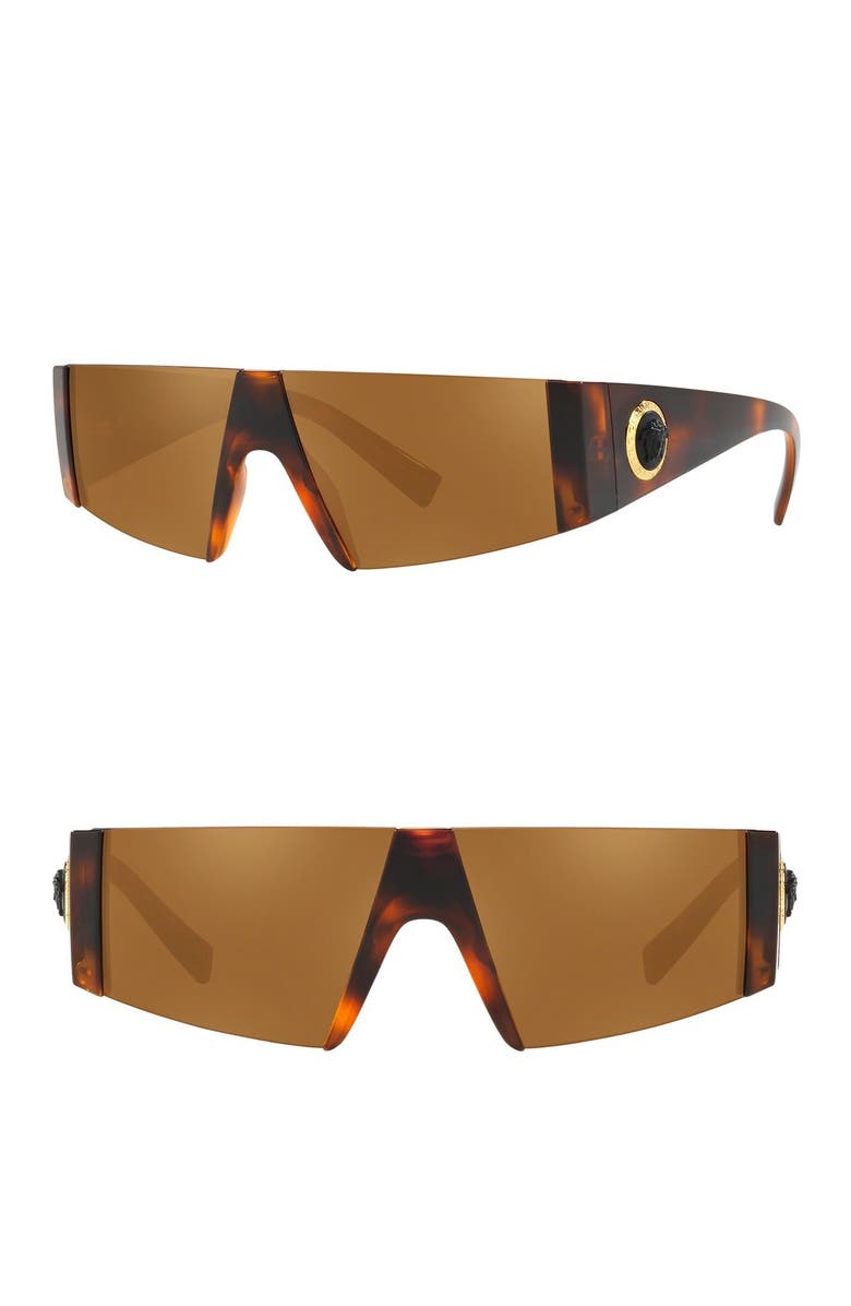 Versace 136mm Shield Sunglasses, Alternate, color, Havana