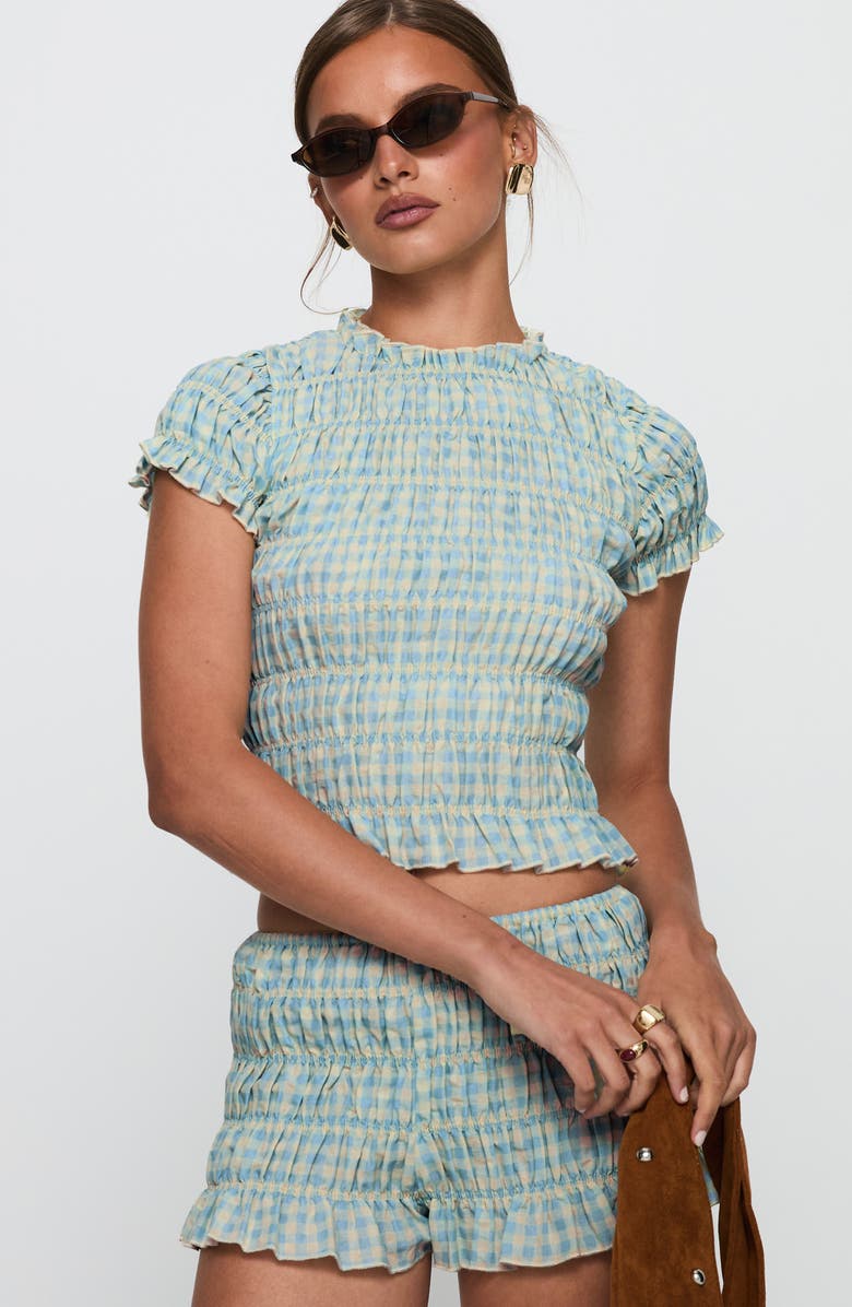 Princess Polly Go Retro Shirred Crop Cotton Blend Top & Shorts Set, Alternate, color, Multi