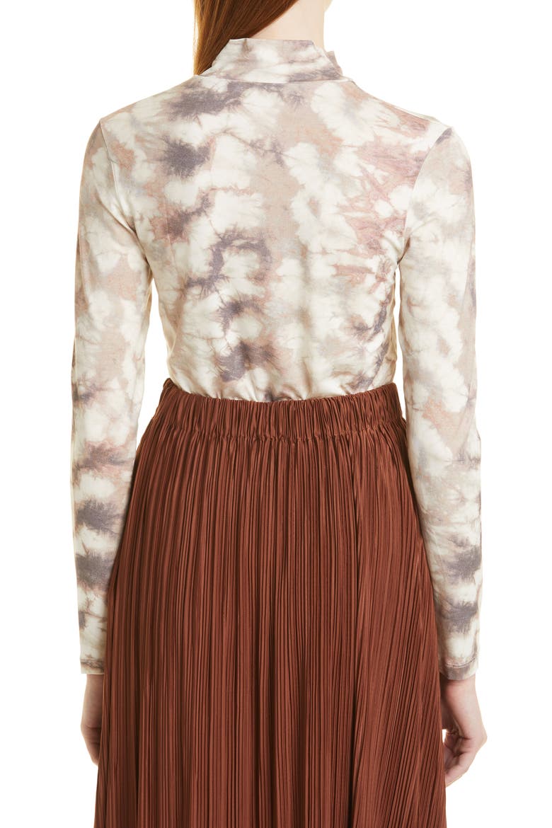 Elsi Floral Print Mock Neck Top, Alternate, color, BLURRED BROWN