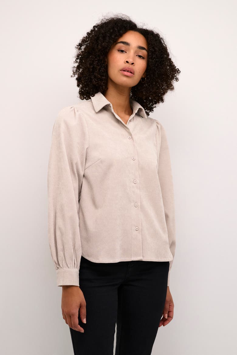 KAhermine Velvet Voluminous Sleeve Shirt, Main, color, Feather Gray C.