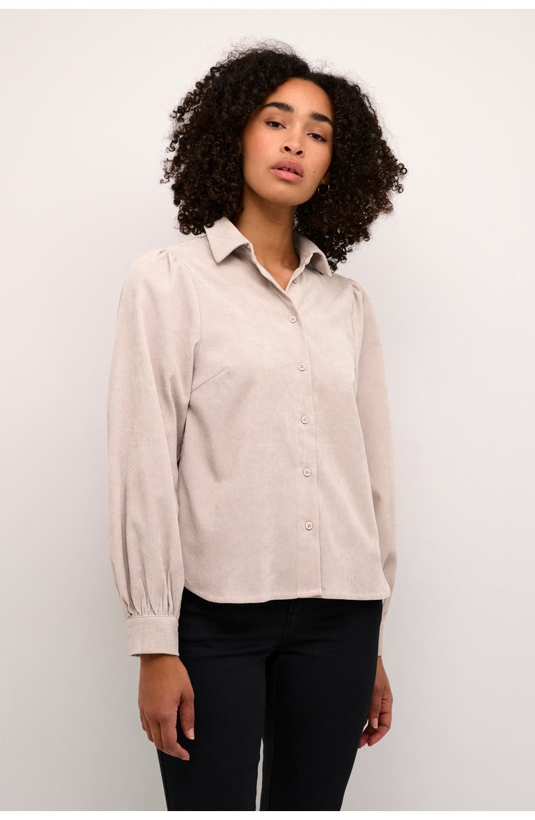 Kaffe KAhermine Velvet Voluminous Sleeve Shirt, Main, color, Feather Gray C.