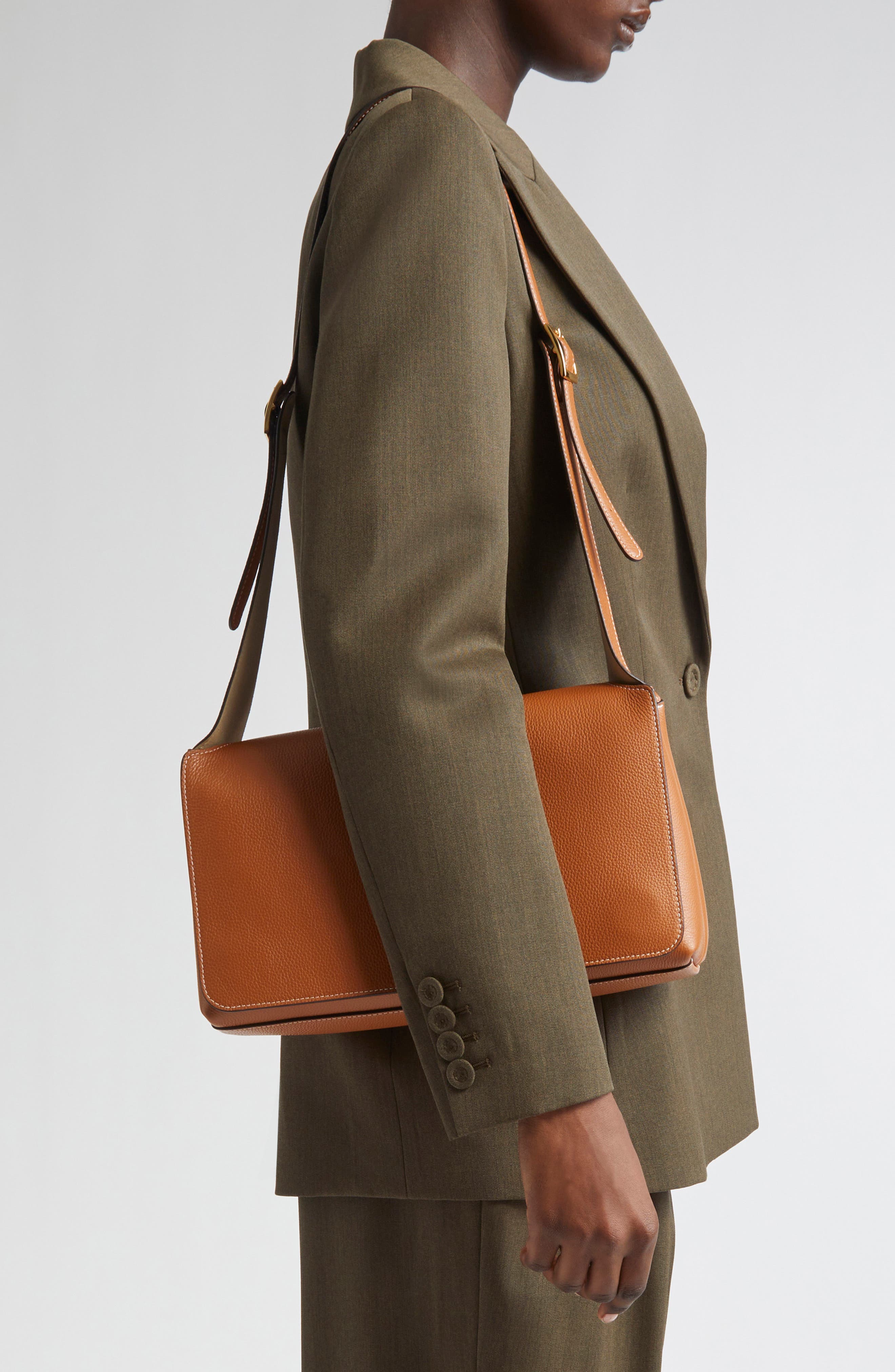 Ree Projects Florencia Soft Pebble Grain Leather Shoulder Bag, Alternate, color, Caramel