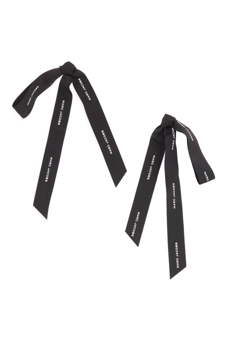Ribbon Bow Statement Earrings, Main, color, SILVER/BLACK