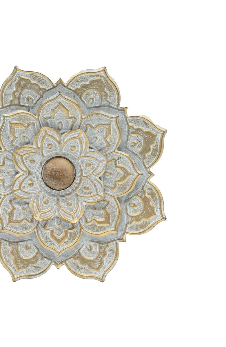 Foreside Home and Garden Small 8 x 8 inch Distressed Patina Metal Layered Flower Wall Décor, Alternate, color, Silver