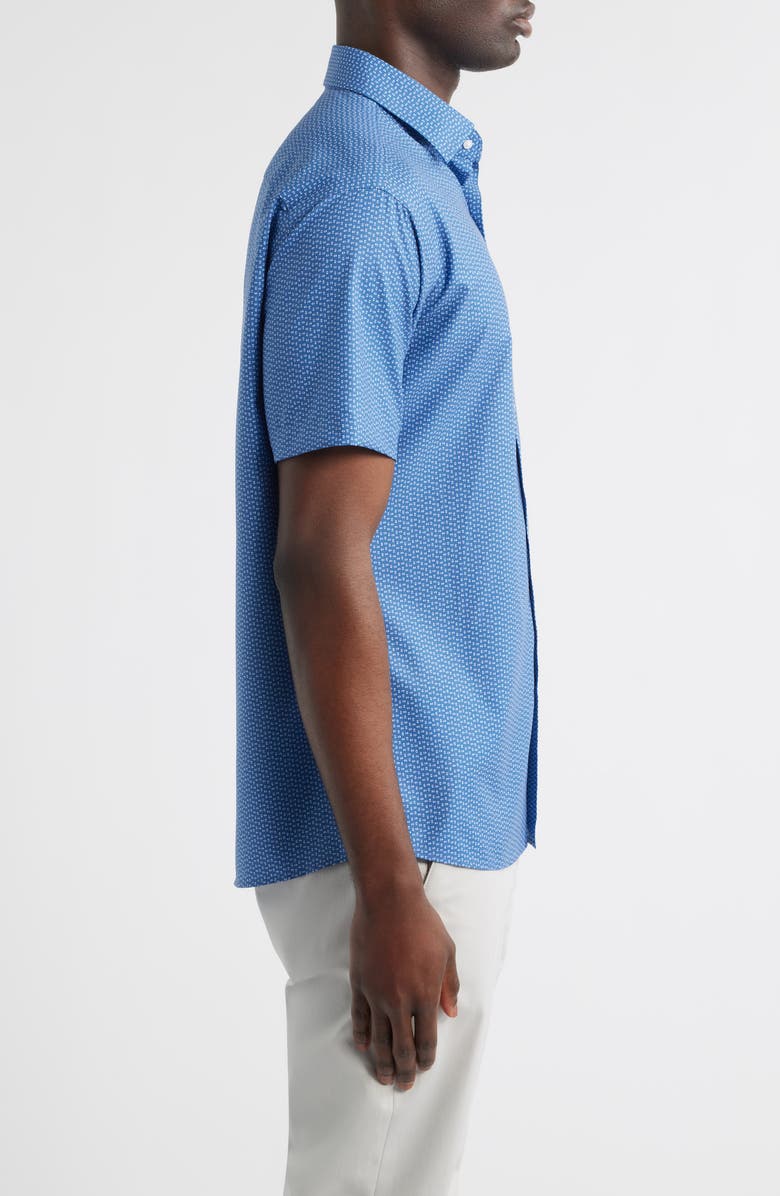 Peter Millar Jackson Microprint Short Sleeve Performance Poplin Button-Up Shirt, Alternate, color, Windsor Blue