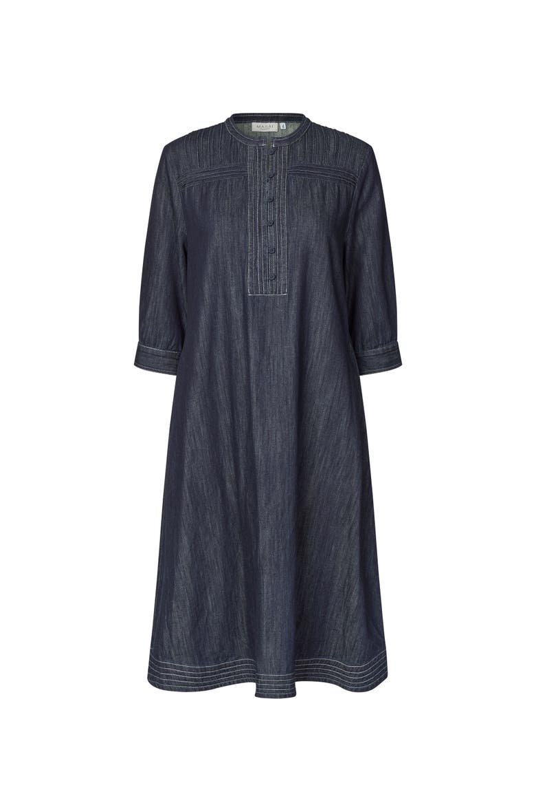 MaNakillaia Mandarin Collar Midi Dress, Alternate, color, Dark Denim