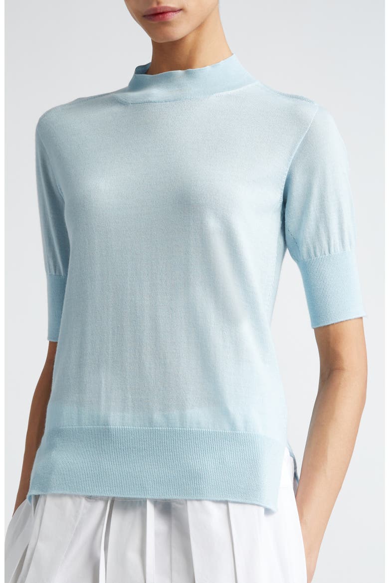 Seamless Short Sleeve Cashmere, Wool & Silk Sweater, Alternate, color, 456 BLUE HAZE