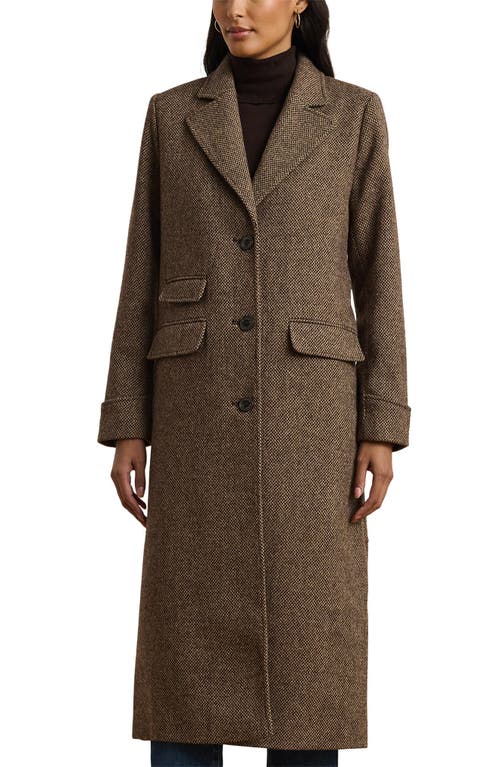 Ralph Lauren Lauren Longline Herringbone Wool Blend Reefer Coat In Brown
