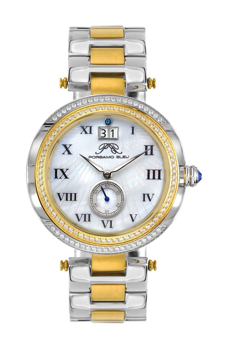 PORSAMO BLEU Women's South Sea Swarovski Crystal Bracelet Watch, 40mm, Main, color, 