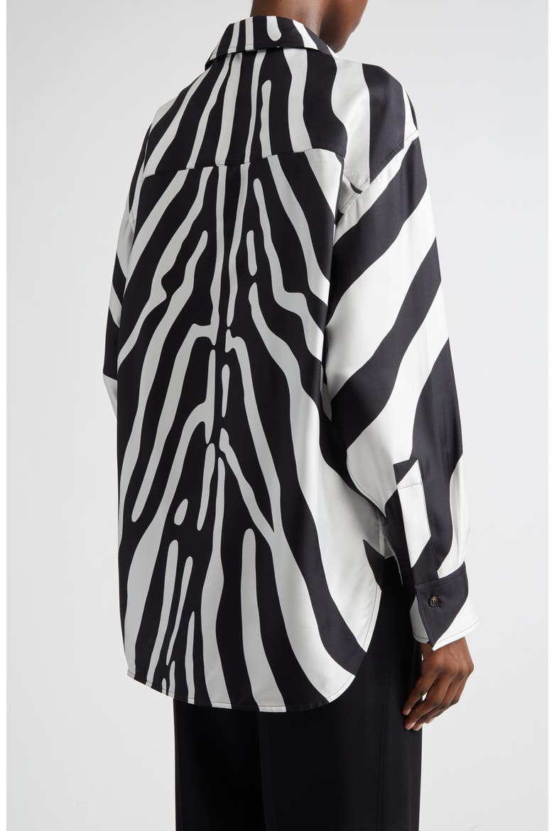 Animal Print Silk Button-Up Shirt, Alternate, color, MASCARPONE/ NERO