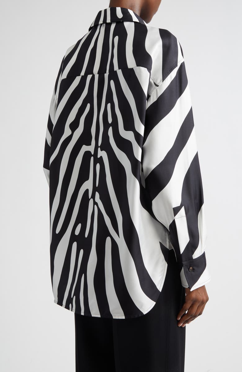 FERRAGAMO Animal Print Silk Button-Up Shirt, Alternate, color, Mascarpone/ Nero