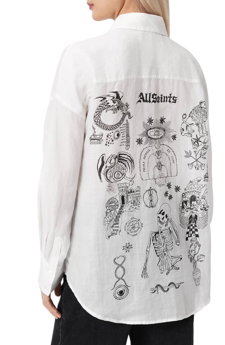 AllSaints Sparrow Logo Graphic Woven Shirt, Alternate, color, White