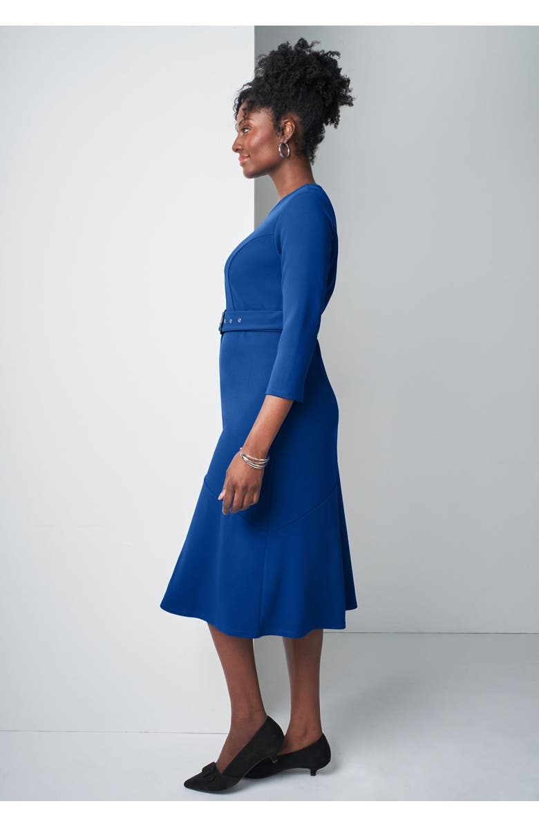 Jessica London Knit Crepe Belt Dress, Alternate, color, 