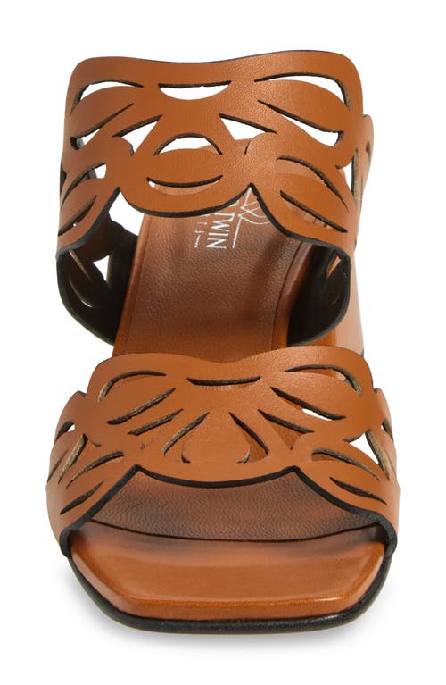 2 Twin Hearts Laser Cutout Slide Sandal In Cognac