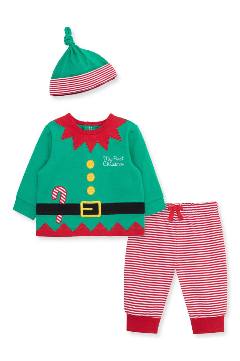 First Christmas Elf Top, Joggers & Hat Set, Main, color, RED