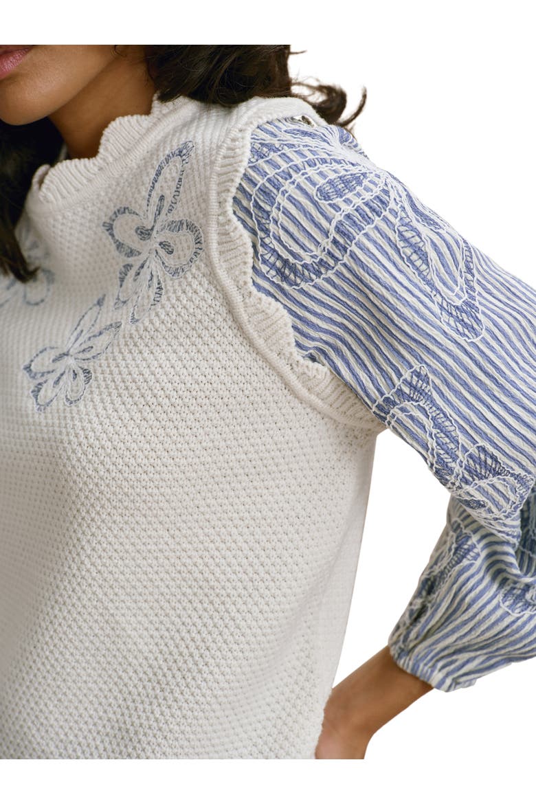 Cotton Blend Striped Layered  Sweater, Alternate, color, Open White