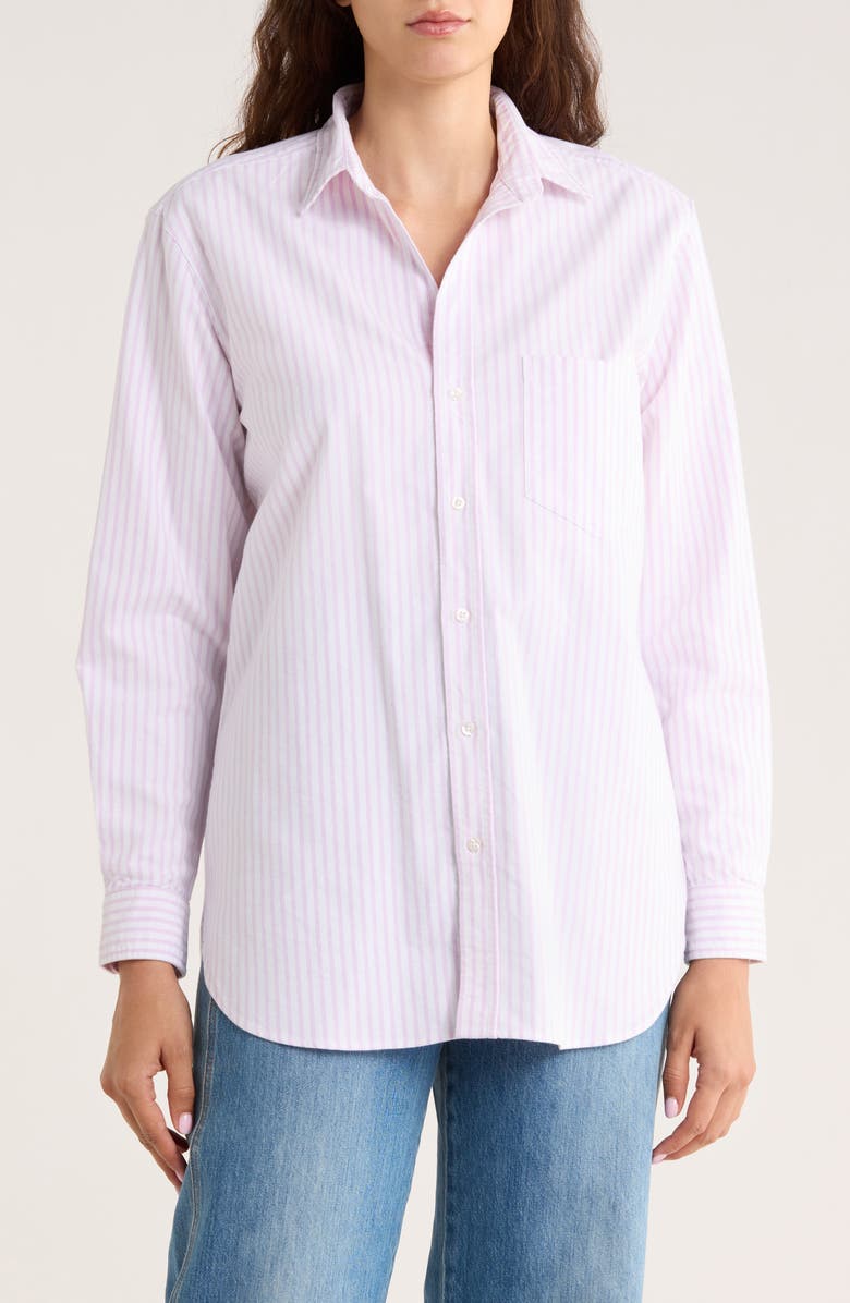 Frank & Eileen Joedy Boyfriend Cotton Button-Up Shirt, Main, color, Wide Purple Stripe