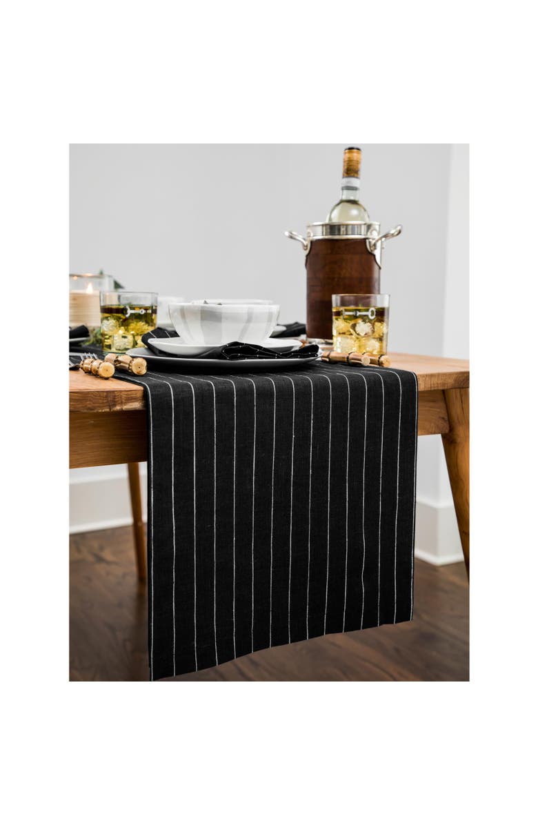 Solino Home Linen Table Runner - Pinstripe, Alternate, color, Black And White