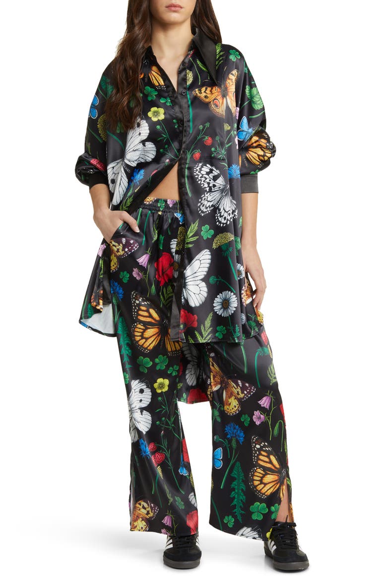 Posh Floral Oversize Satin Button-Up Shirt & Pants Set, Main, color, FOLKLORE