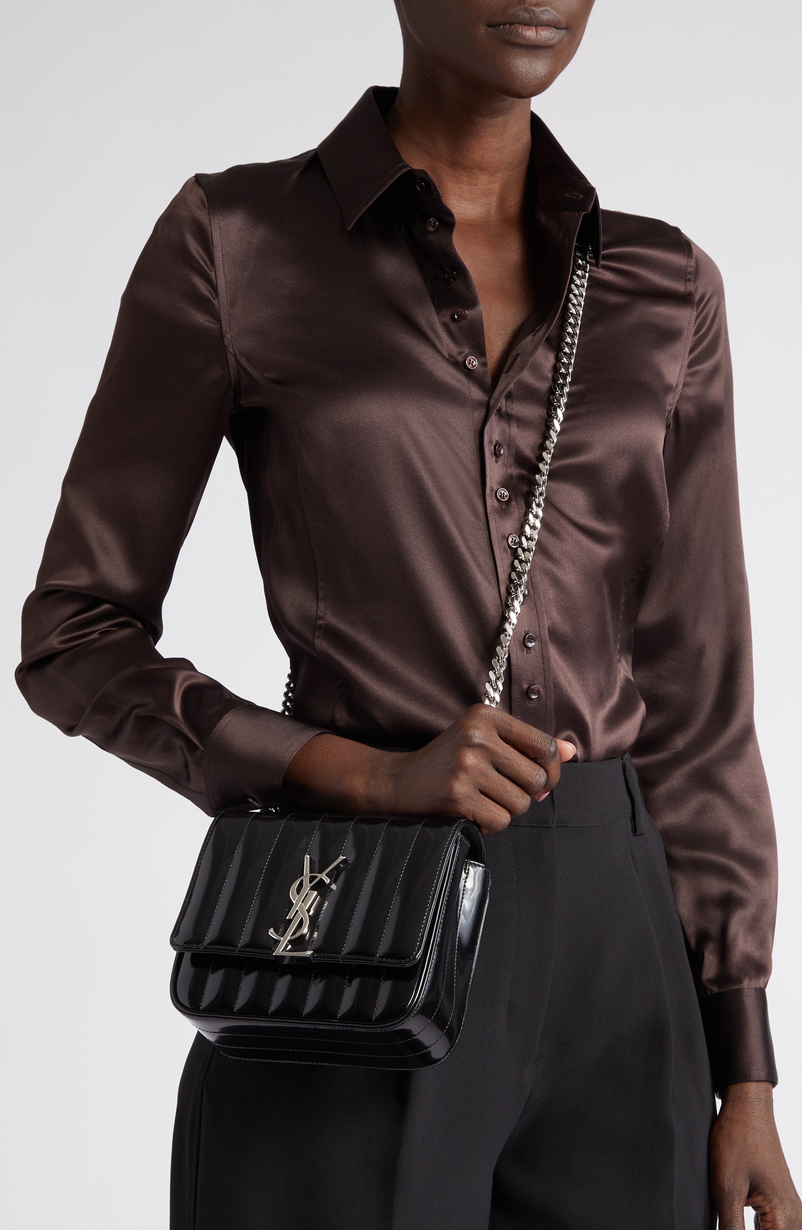 Saint Laurent Small Vicky Quilted Crossbody Bag, Alternate, color, 