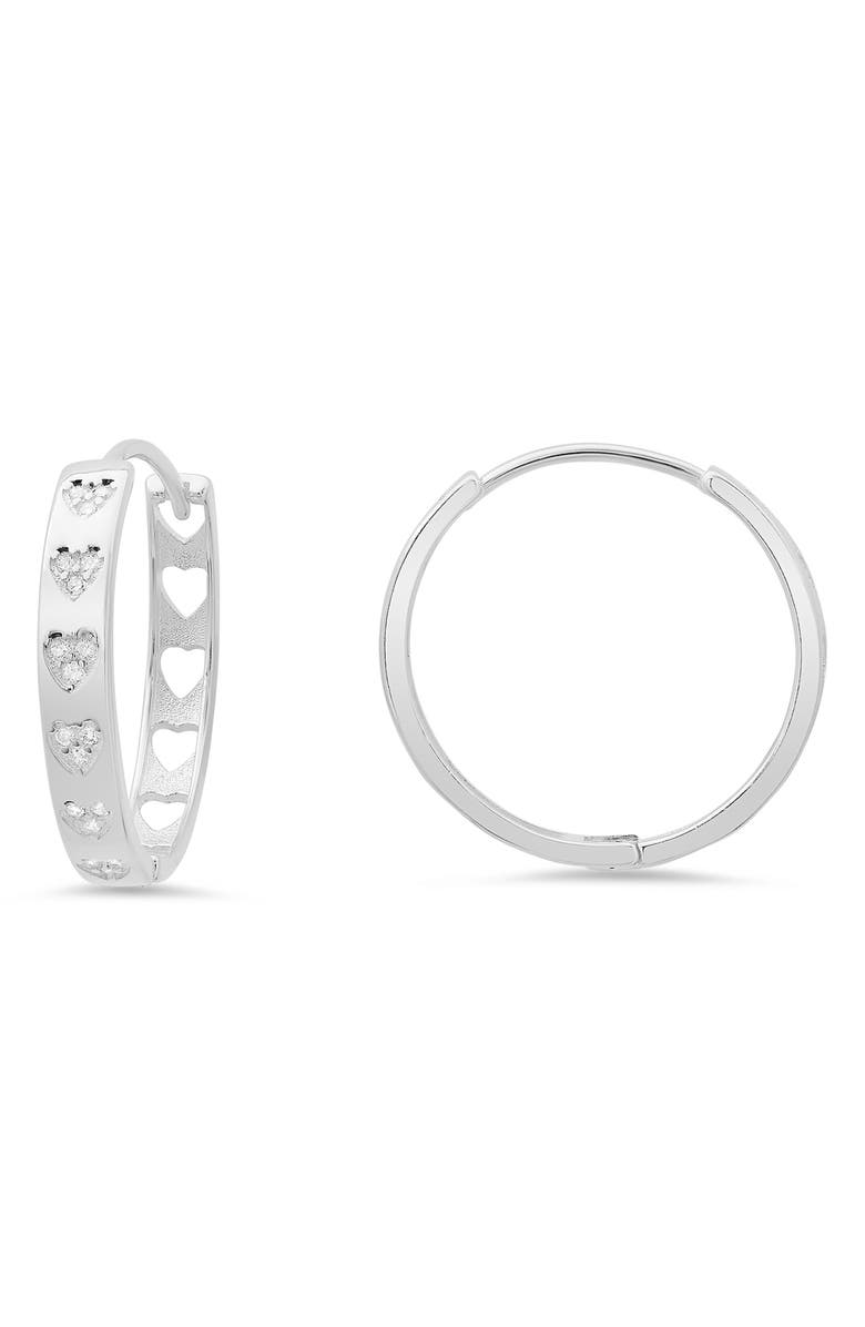 Queen Jewels CZ Pavé Heart Hoop Earrings, Main, color, Silver