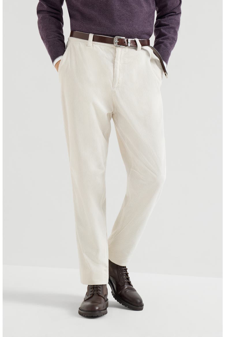 Garment-dyed trousers in cotton corduroy, Main, color, White