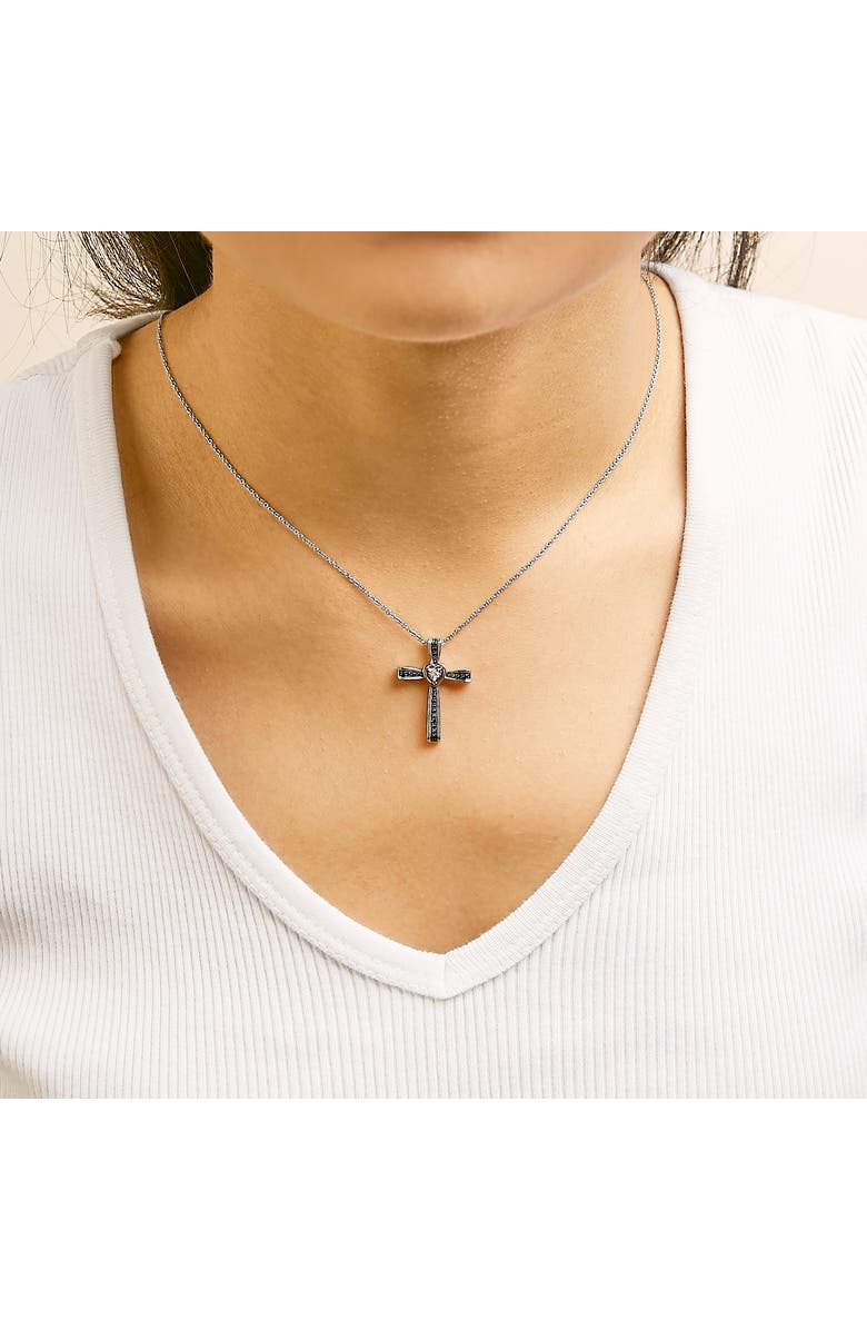 Haus of Brilliance 14K Rose Gold Plated Sterling Silver Black Rhodium Diamond Accent Heart Cross Pendant Necklace, Alternate, color, White Gold Over Silver