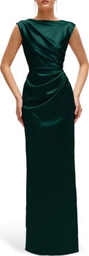 After Six Pleated Cap Sleeve Charmeuse Gown