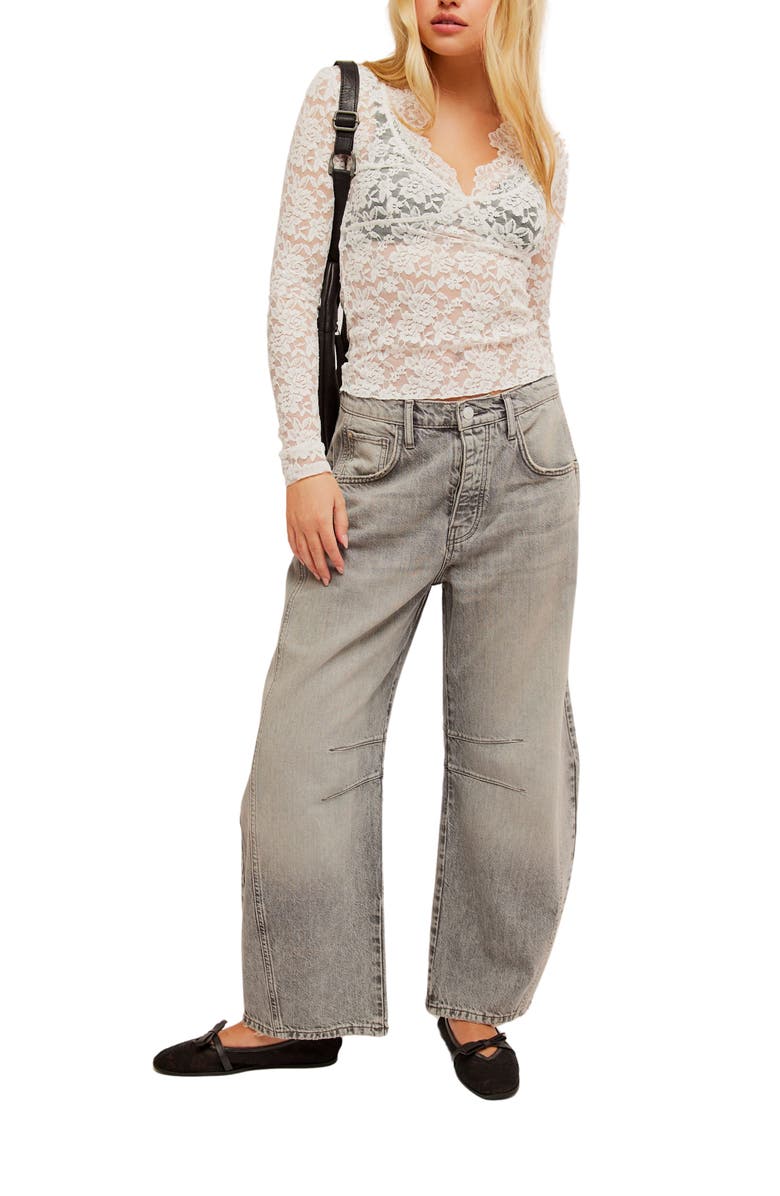 Free People All Day Lace Crop Top, Alternate, color, Ivory