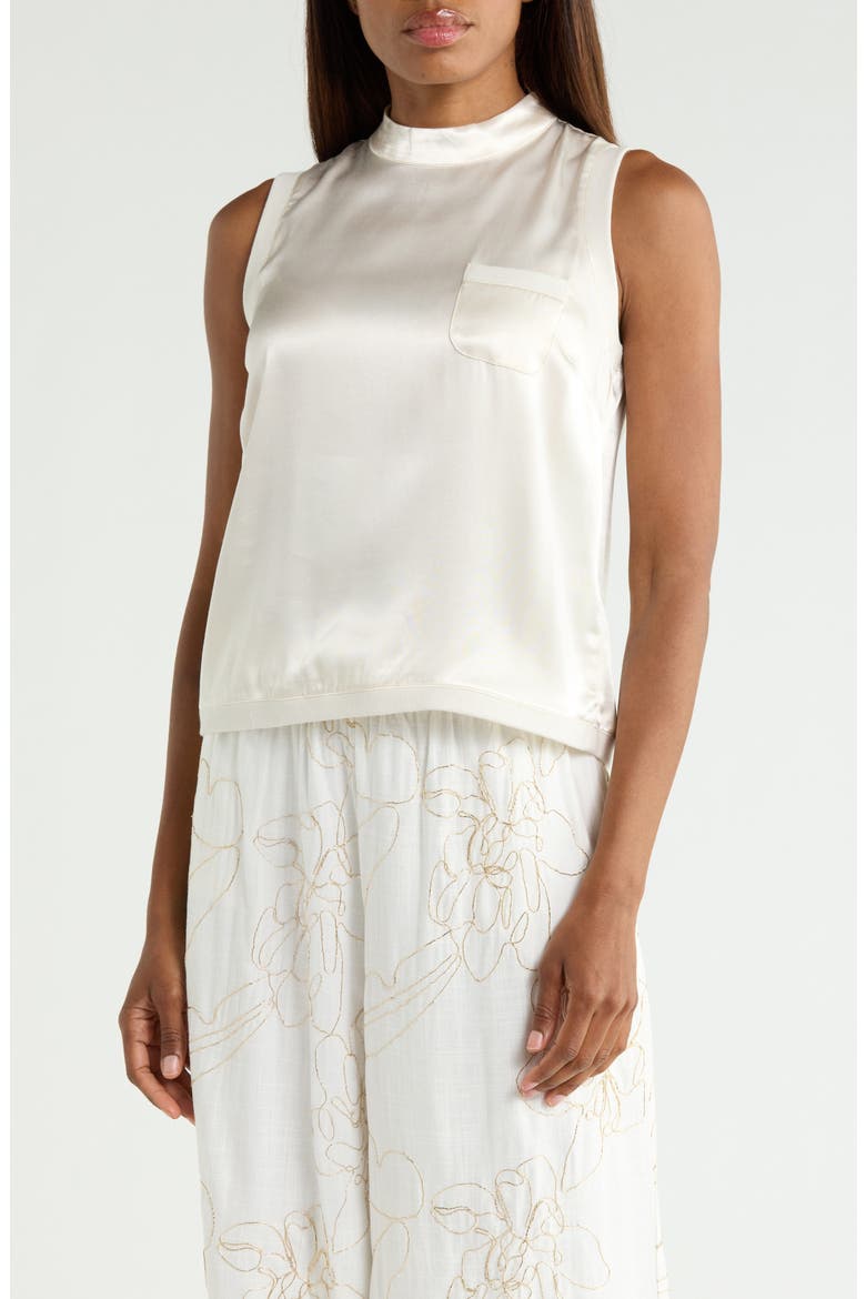 Mock Neck Sleeveless Satin Shell, Main, color, IVORY